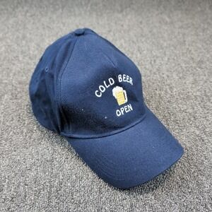 Harvard Square Retro Cold Beer Open Hat OS Navy Blue Cotton Dad Cap Graphic Logo